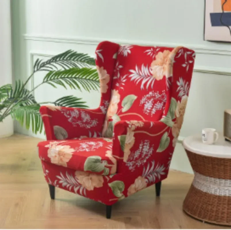 Floral Stretch Wingback Armchair Cover 2pcs Printed Wing Chair Covers Spandex Fabric Sofa Slipcovers for Living Room Bedroom