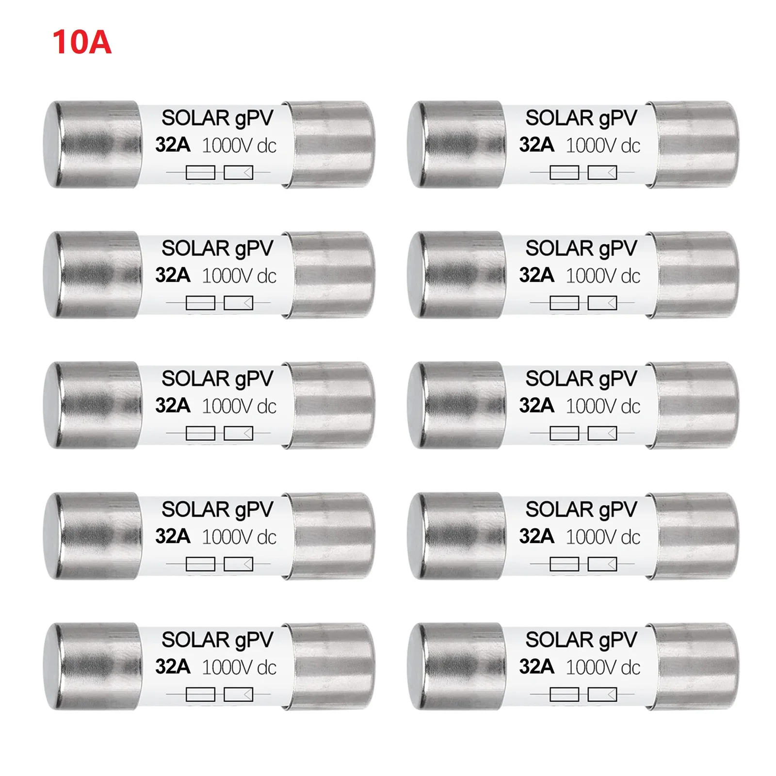 Pack Of 10 PV Fuse DC1000 V 10x38mm Fuses High Voltage Fuse Tube Flash Fine Fuse DC Fuse 1000Vdc 10x38mm Fuse Core 32A