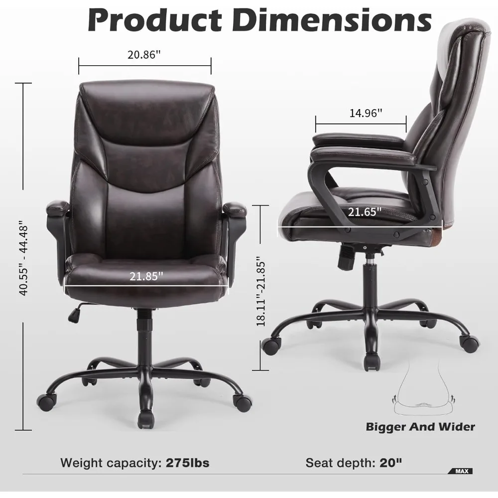 Executive High Back Office Desk Chairs with Arms Wheels, PU Leather