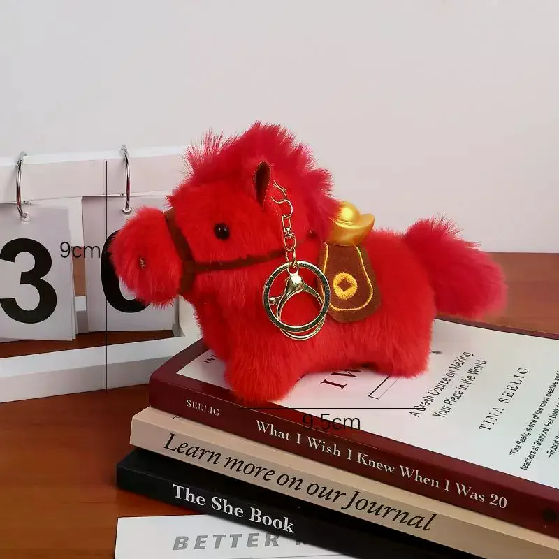 Het jaar van paard mascotte sleutelhanger Chinees Nieuwjaar 2026 hanger schattige cartoon pluche pony sleutelhanger lente festival feestartikelen