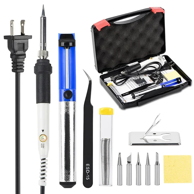for 110V 220V 60W Temperature Adjustable Electric Soldering Iron with Plastic Tool Box Set Household Electric Heating