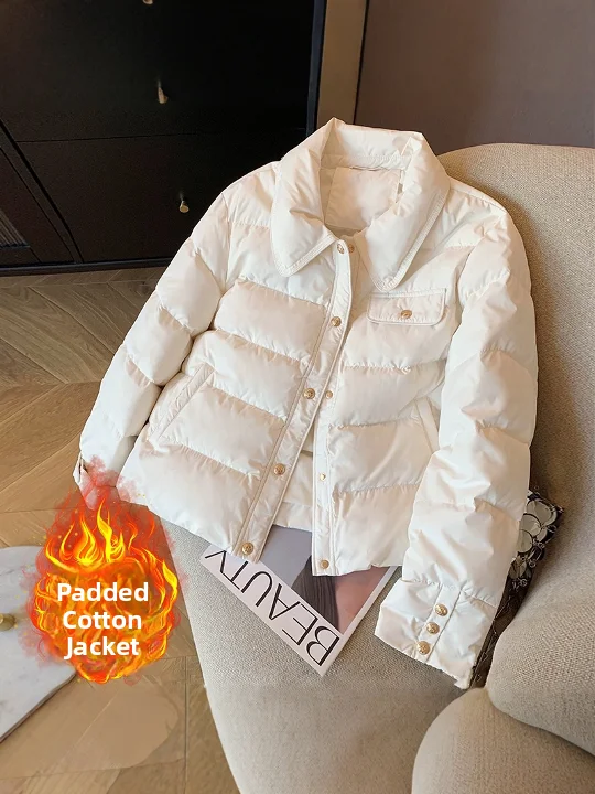 

Sli White Thiened Warm Cotton Jaet ort Quilted Outerwear Winter Clothes Korean Sle Commute Straight Tube Coat