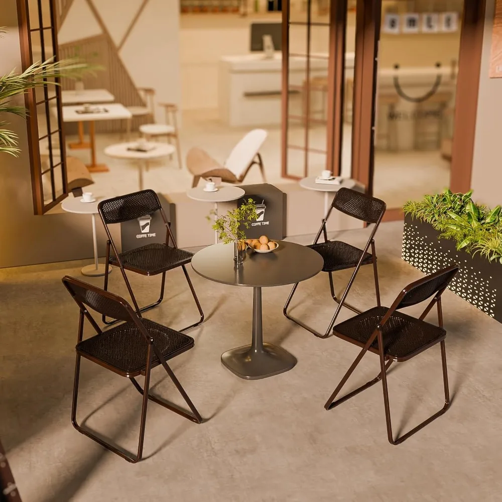 

Folding Chair Modern Iron Frame Accent with Woven Texture Panel, Space-Saving Design for Party Wedding Event Office