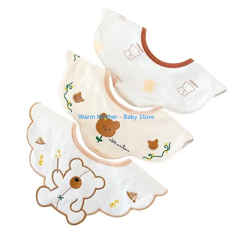 

Baby Feeding Bib Embroidery Drooling Apron Newborns Burp Cloths Infant Supply Bib Strong Absorbent Cotton Soft Baby Bib 57QE