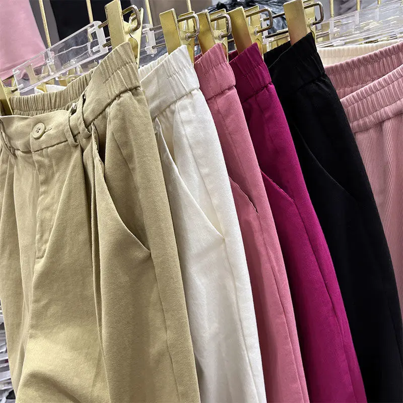 2023 Neuankömmling Sommer koreanischen Stil Frauen All-Matched knöchel lange Hose lässig lose elastische Taille Harems hose d215