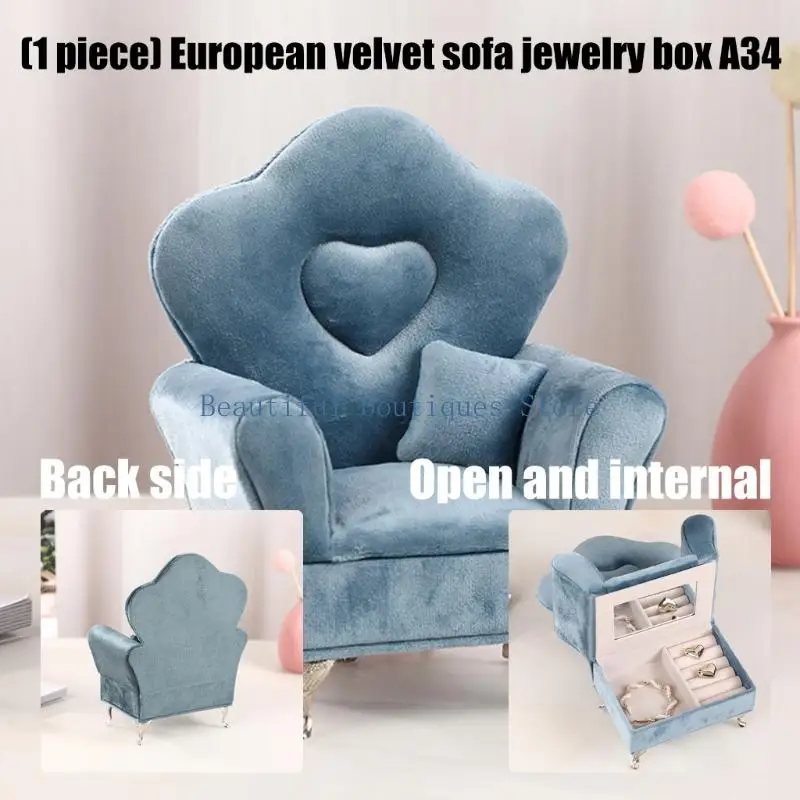

U4LF Elegant European Velvets Jewelry Box Sofa with Soft Fabric Interior