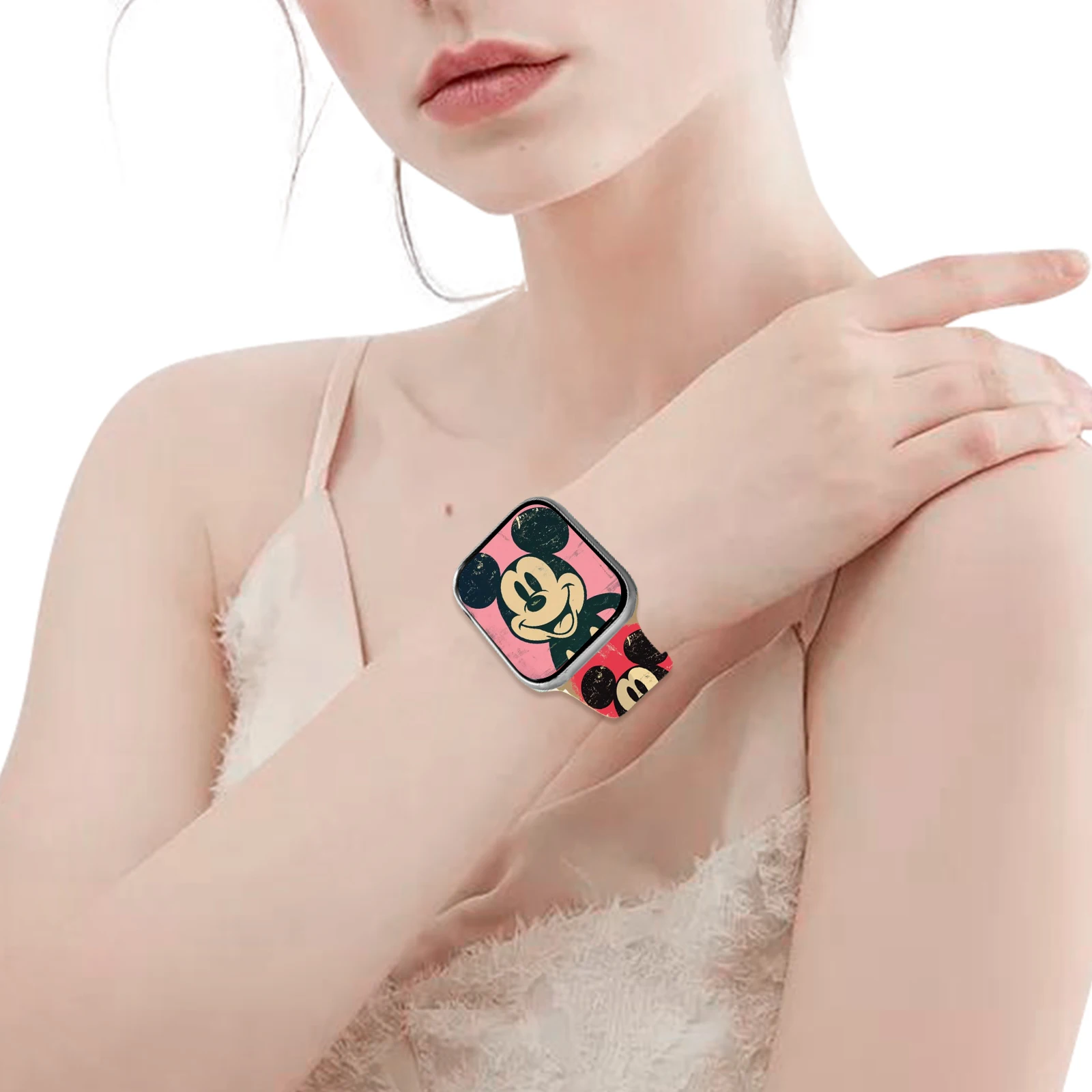 สายรัดลายพิมพ์มิกกี้ซีรีส์ดิสนีย์เหมาะสำหรับแอปเปิ้ลวอทช์ 11/10/9/8, ไอวอทช์แบบเปลี่ยนได้ 49 มม./46 มม./44 มม./42 มม./41 มม.