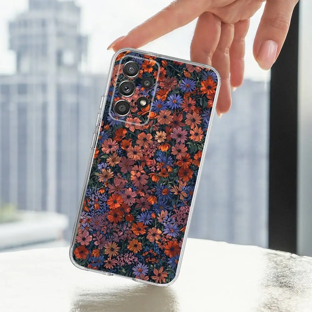 Funda de teléfono con pintura artística de flores para Samsung S30,S23,S22,S21,S20,Ultra,FE,Lite, S10,S9,S8,PIus, transparente, funda de silicona