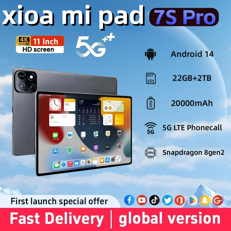 2025 Pad 7S pro 4K Планшет Android 14 Система Двухрежимный 5G Wi-Fi 20000 мАч 22 ГБ ОЗУ 2 ТБ Пакет Snapdragon 8gen2 Новый выпуск
