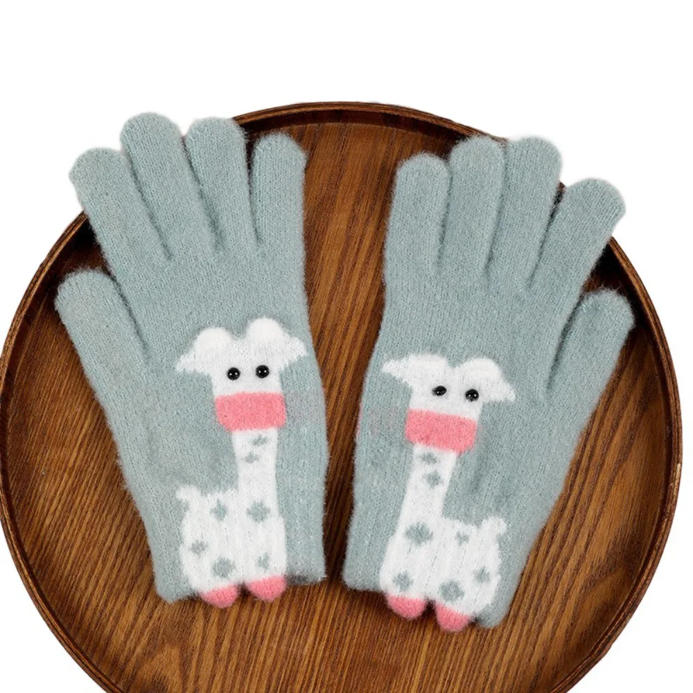 

Soft" Cartoon Finger Gloves Warm Knitted Stretchable Winter Gloves Comfortable Fit Women Mittens Gift