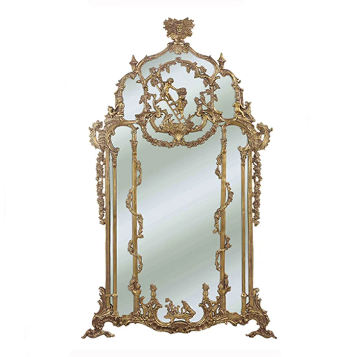 Exquisite European Replica Antique Decorative Luxury Copper And Glass Hanging Baroque Gold Wall Mirror BF08-SJ100017