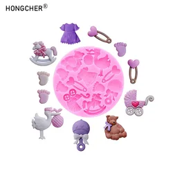 Pram Little Feet Princess Dress Mini DIY Resin Jewellery Accessories Drip Moulds Chocolate Cake Biscuit Baking Silicone Moulds