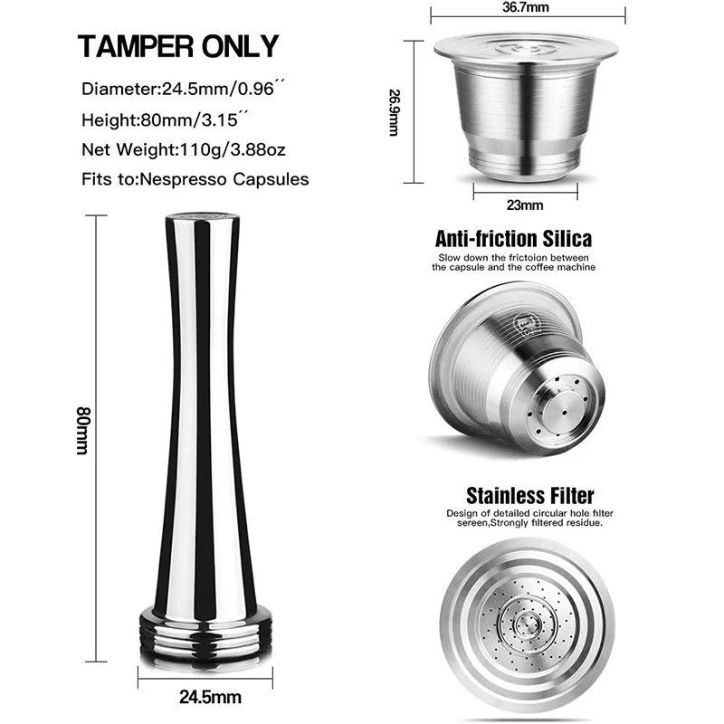 iCafilas  Refillabe Coffee Capsule For Nespresso Stainless Steel Coffee Filters Crema