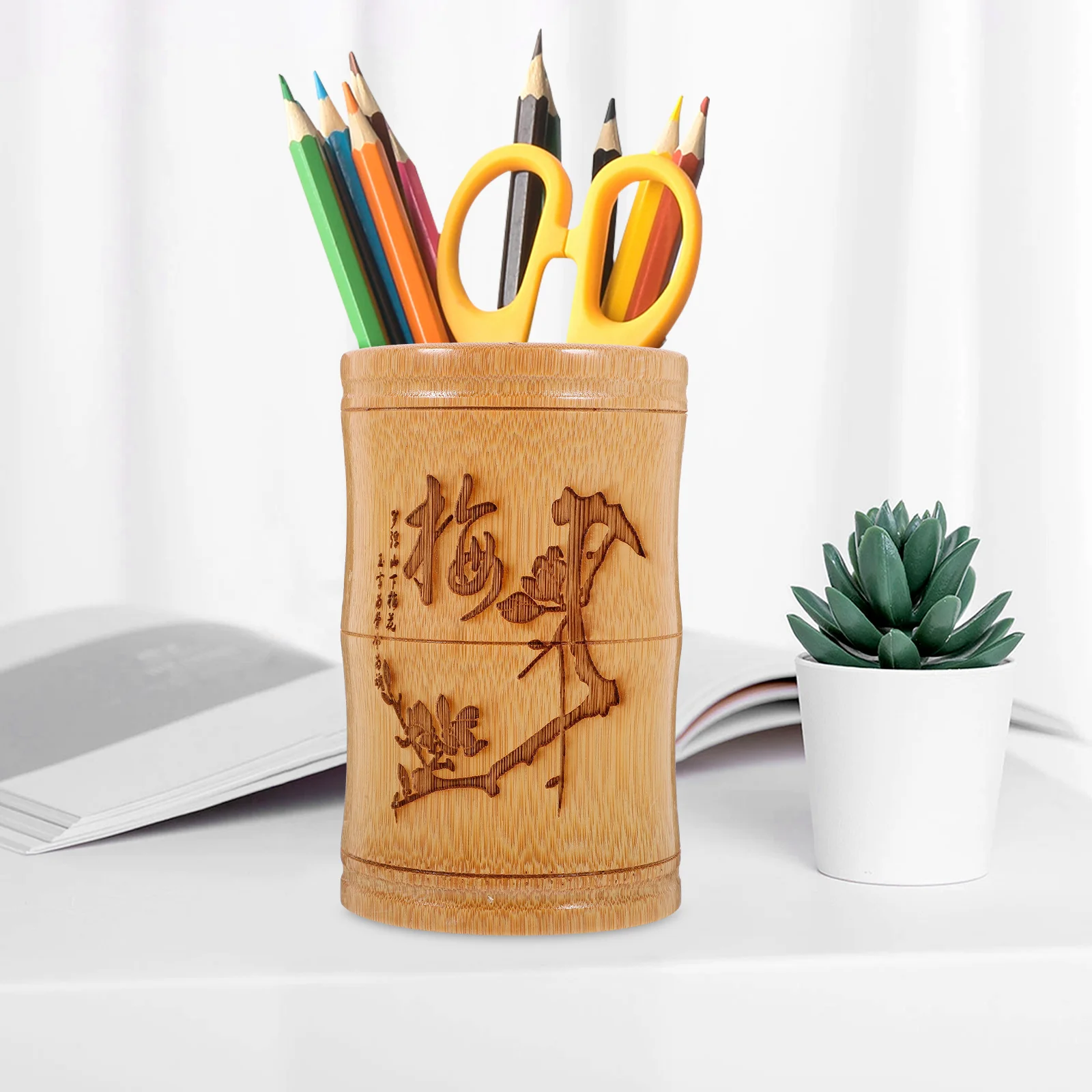

Bamboo Pen Holder Vintage Chinese Style Desktop Organizer Brush Storage Container Office Stationery Storage Pot