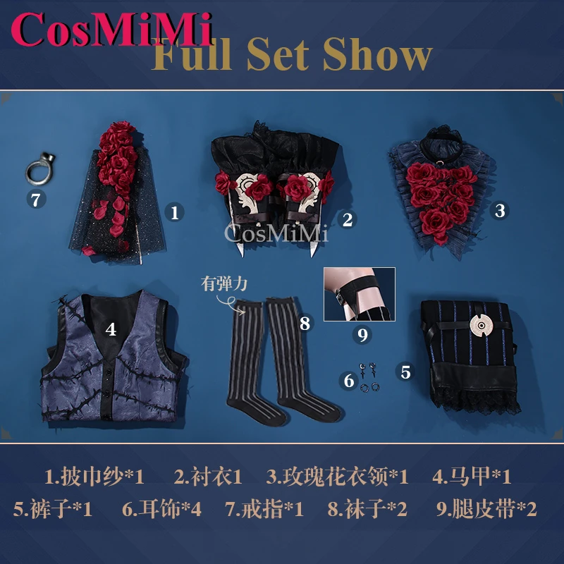 CosMiMi Emir Cosplay Game Identity V Costume Fashion Handsome Uniform Full Set Unisex Carnival Party Role Play Clothing S-XXL