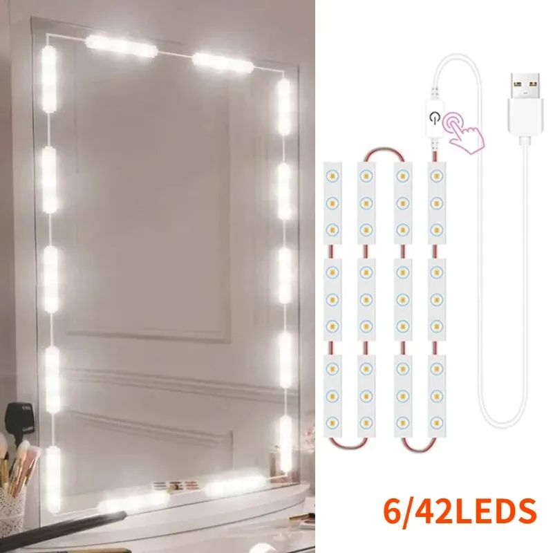 6/42 LED Vanity Lights Dimmable Touch Control Makeup Light Bathroom Mirror Lamps USB Strip Lamp Dressing Table Make Up Lamp