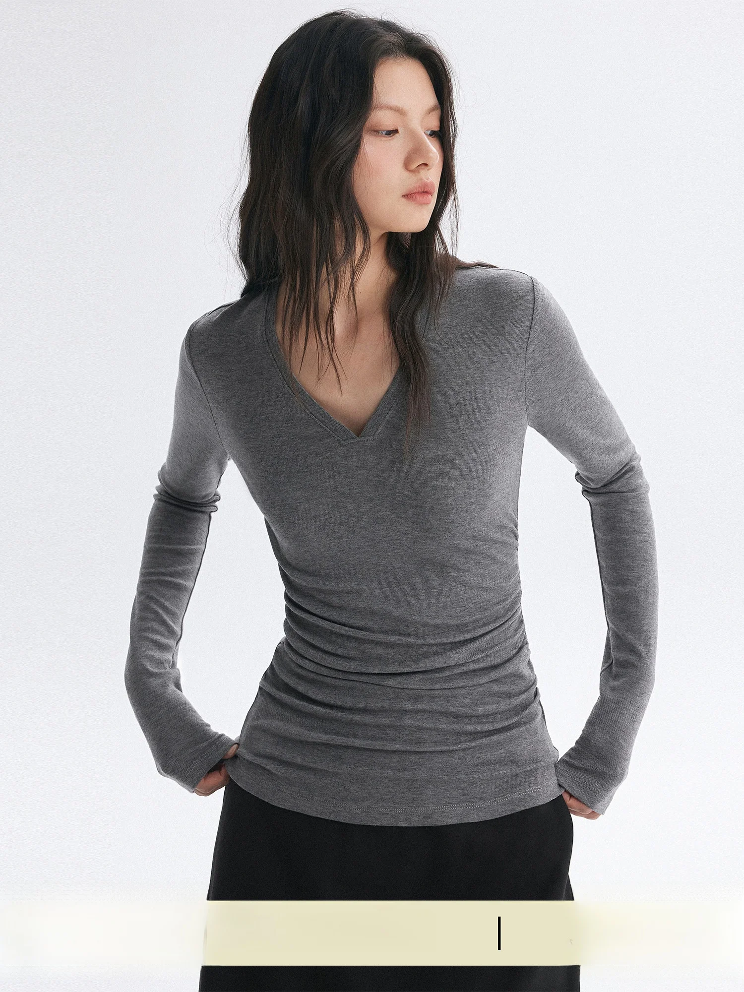 

Bymolycho Women's Slim Fit Long Sleeve T-Shirt V-Neck Pleated Base Shirt Casual Style Spring Fashion Comfortable Breathable