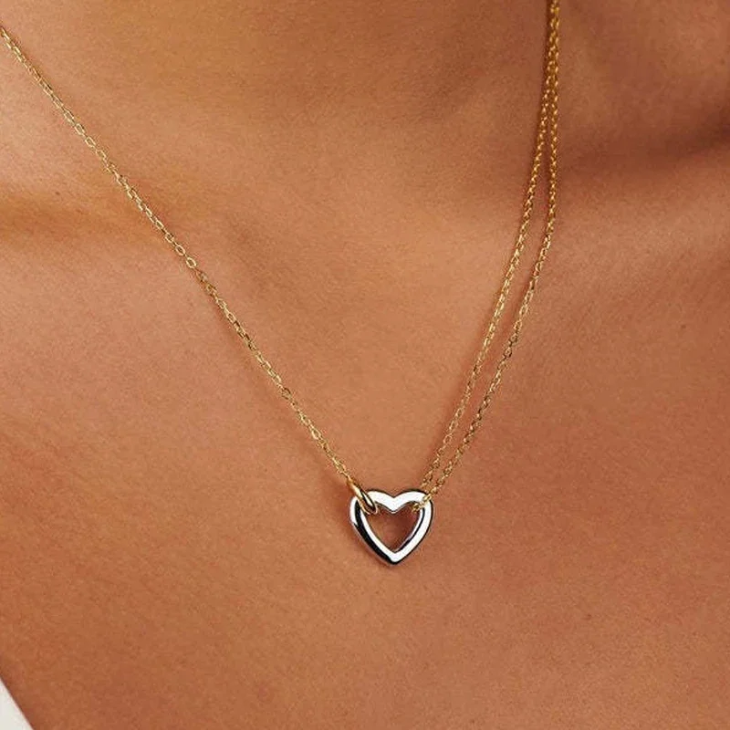 New Stainless Steel Eternity Circle Heart Shape Splicing Pendant Necklace Women's Collarbone Chain Fashion Jewelry Party Gift