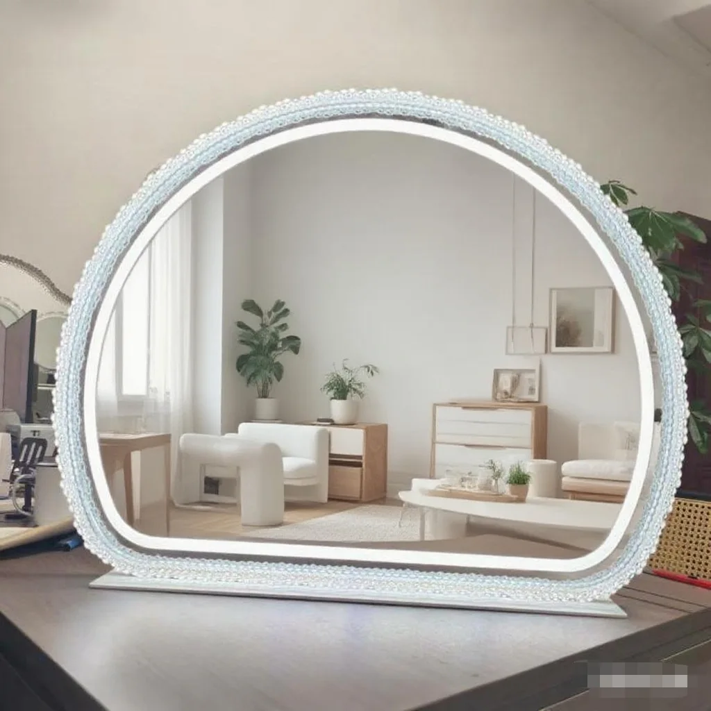 Makeup mirror, desktop vanity mirror, bedroom wall-mounted LED mushroom smart mirror, LED dimming dressing table