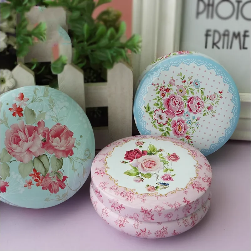 Cartoon Tinplate Flat Round Tin Box Can Flower Tea Pot Handmade Soap Candle Jar Case Wedding Birthday Gift Packaging Box