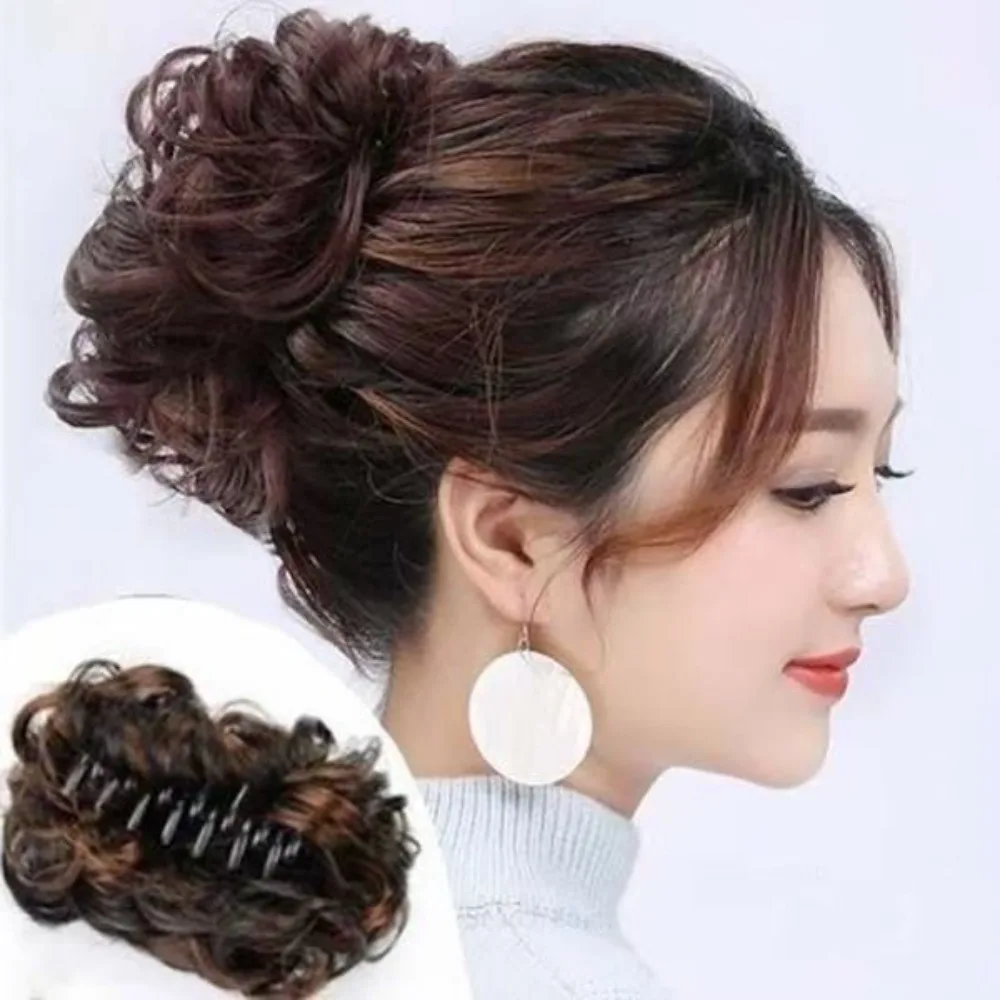 

Fashion Synthetic Wavy Ponytail Curly Style Flower Bud Bun Claw Clip in Hairpiece Natural Fluffy Wig