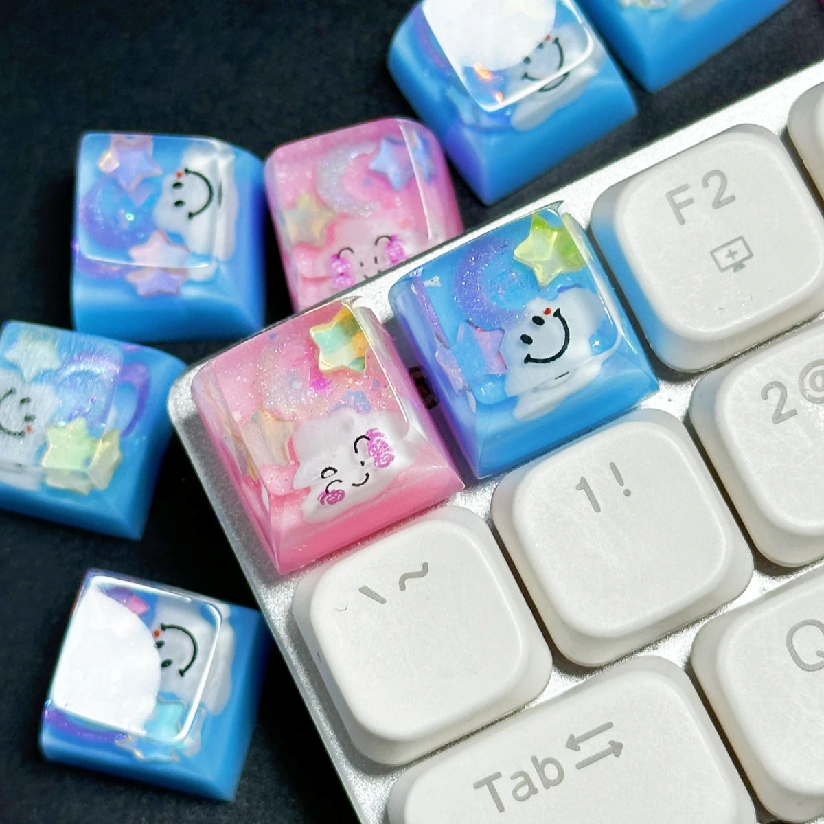 Original Resin Drip Glue Transparent Smile Sky Keycap Mechanical Keyboard Cross Axis Computer Peripherals