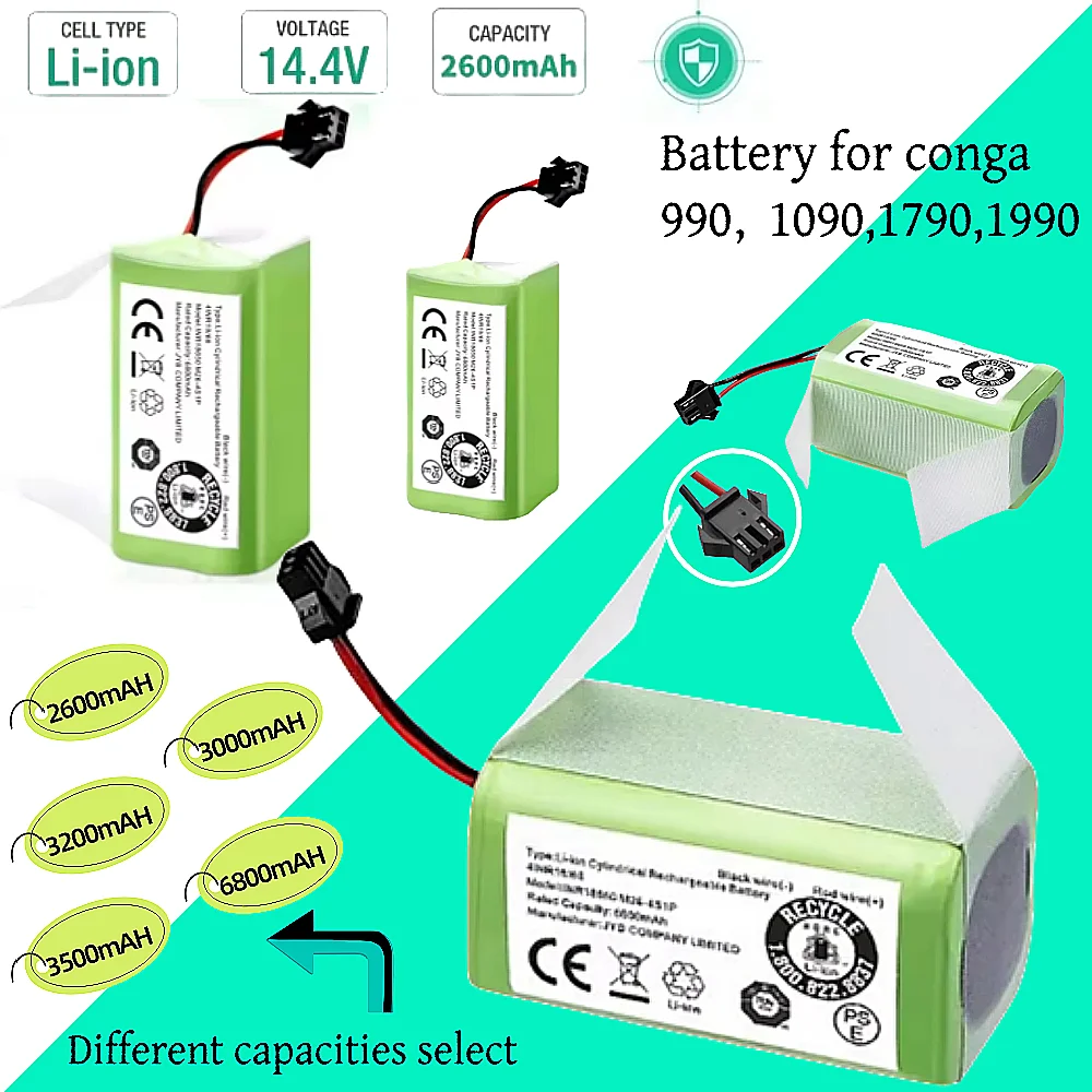 

Оригинальный аккумулятор 14,4 В, 2600 мАч для робота-пылесоса Conga Deebot (990/1090/1790/1990/N79S/N79/DN622/Robovac11)