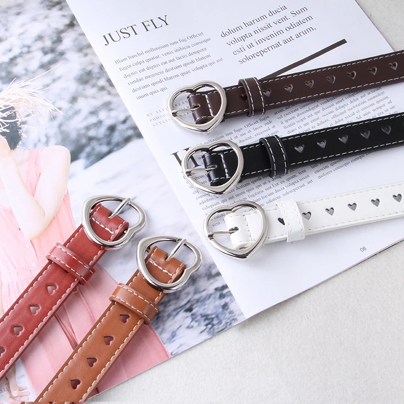 Women PU Leather Belt Hollow Out Loving Heart Ladies Waist Belt Trousers Pin Buckle Leather Female Vintage Waistband