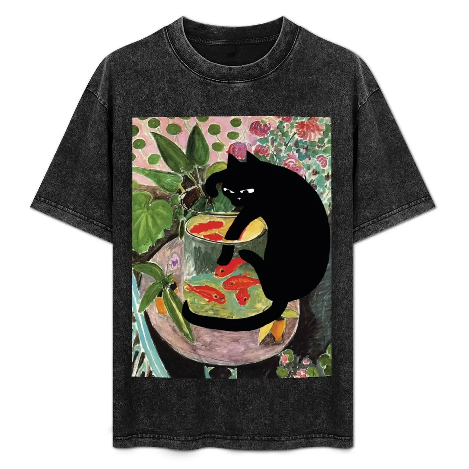 

matisse's goldfish and a cat T-Shirt funny shirt cotton oversized graphic tee sports fans plus sizes Men's clothing