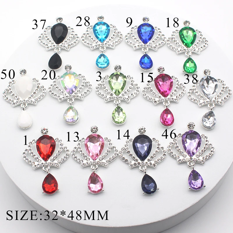 TYNUOMI 5Pcs 32*48mm Crown Alloy Rhinestone Brooch Pendant Button For Wedding Party Holiday Creative Decoration Accessories