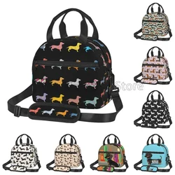 Cute Dachshund Print Insulated Lunch Bag Reusable Waterproof Thermal Bento Tote Bags with Adjustable Strap for Work Picnic Beach