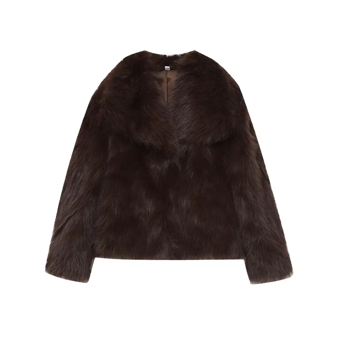 

DiYiG WOMAN 2025 Winter New Fashion Faux Fur Effect Top Retro Long Sleeve Joker Lapel Coat Outerwear Mujer