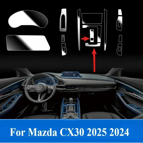 Para Mazda CX30 2025 2024, accesorios para coche, película Interior transparente de TPU, Panel de engranaje, consola central GPS, protección PPF antiarañazos