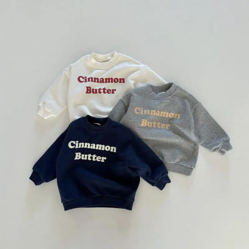 2024 Spring New Children Letter Print Sweatshirt Baby Boys Girls Long Sleeve Cotton Tops Toddler Kids Casual Versatile Pullover