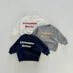 2024 Spring New Children Letter Print Sweatshirt Baby Boys Girls Long Sleeve Cotton Tops Toddler Kids Casual Versatile Pullover