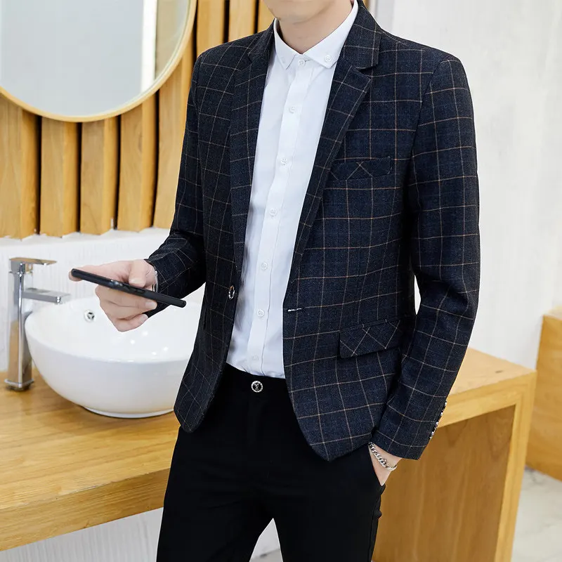 

Мужской приталенный повседневный костюм: весенне-осенний пиджак без глажки в корейском стиле, модный молодежный топ с одной пуговицей