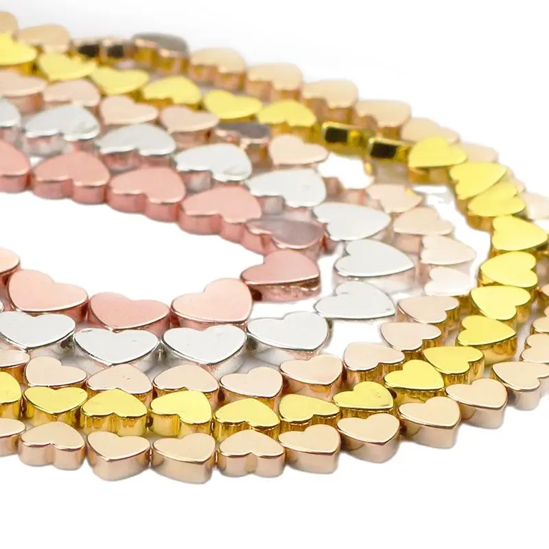 6x5mm Roségold Farbe Hämatit Perlen lieben Herz Naturstein lose Perlen für Schmuck machen DIY Halskette Armbänder 15''