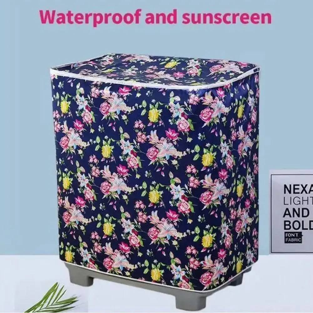 Printed Waterproof Washing Machine Dryer Cover Sunscreen Fully Protection Cover Machine Automatic Dustproof Washing Zippere U9A3