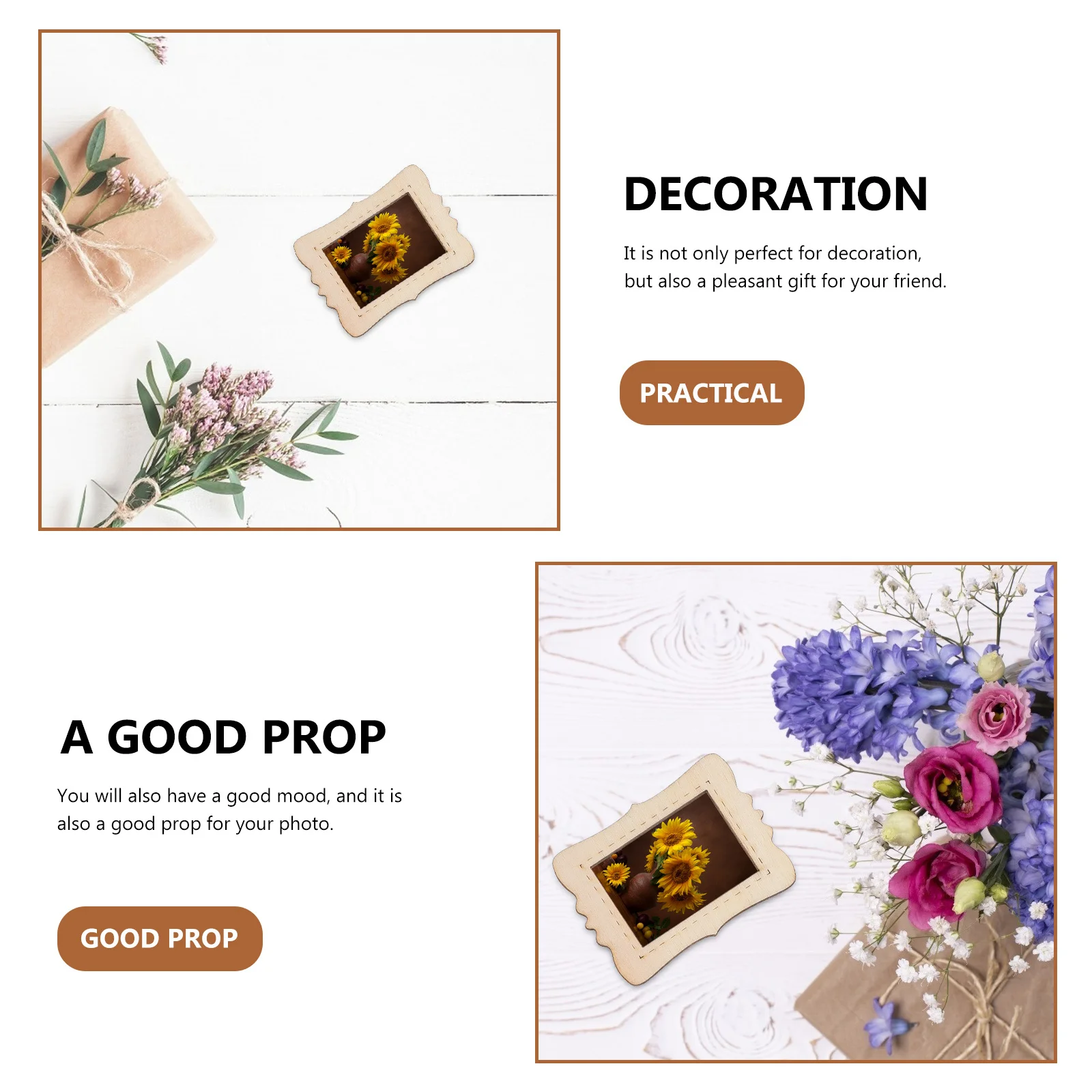 

40pcs Diy Unfinished Wooden Picture Frames Pendants Hollow Craft Accessories Simple Photo Frame Chips Decorative Home Wall