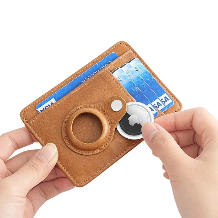 Mały portfel na karty kredytowe Rfid z prawdziwej skóry z uchwytem na etykiety powietrzne Zabezpieczenie przed kradzieżą Etui na karty kredytowe Airtag Badge Holder — zdjęcie 4