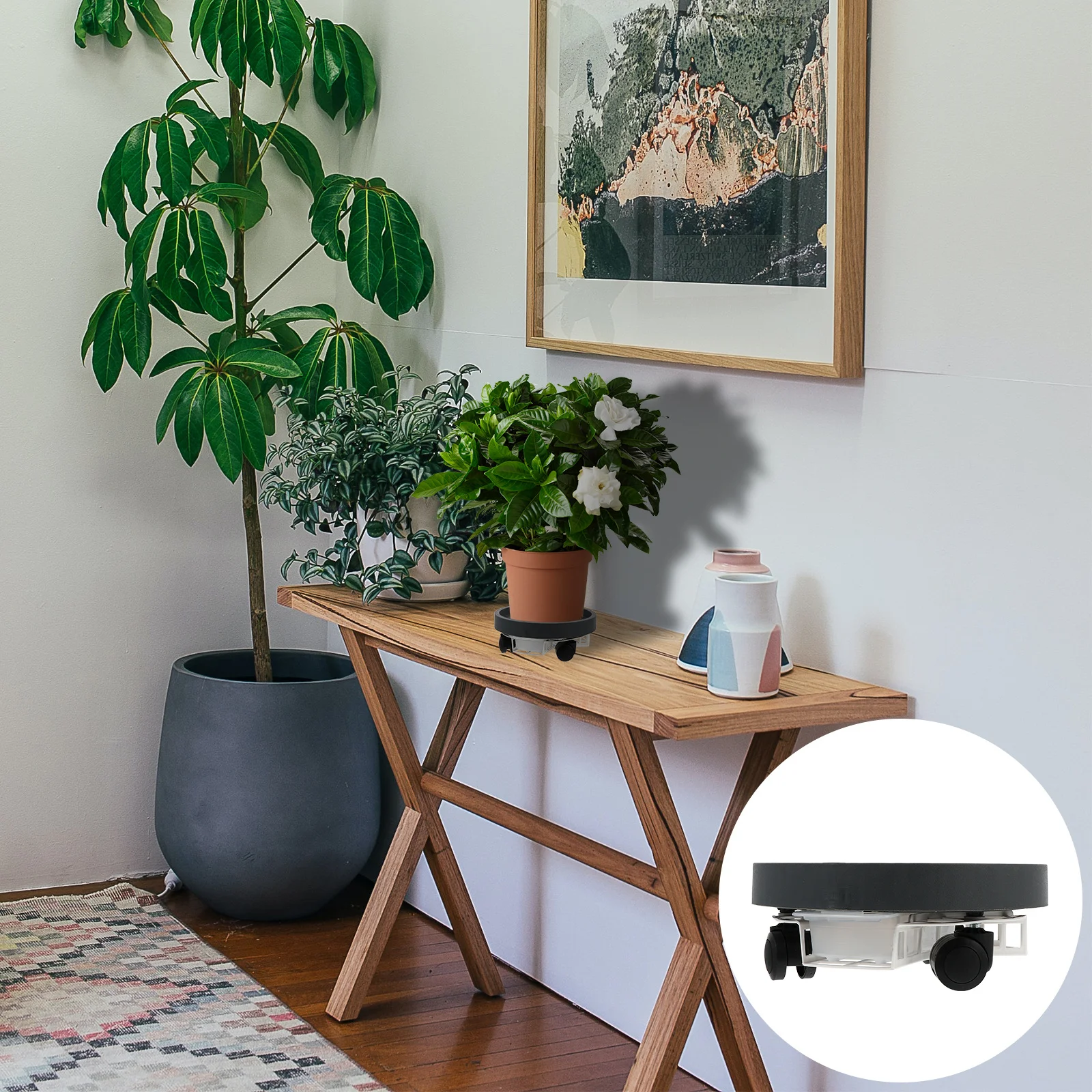 

Flower Pot Plant Stand with Wheels Thick Plastic No Odor Easy Assemble Patio Garden Balcony Indoor Outdoor Planter Caster Tray