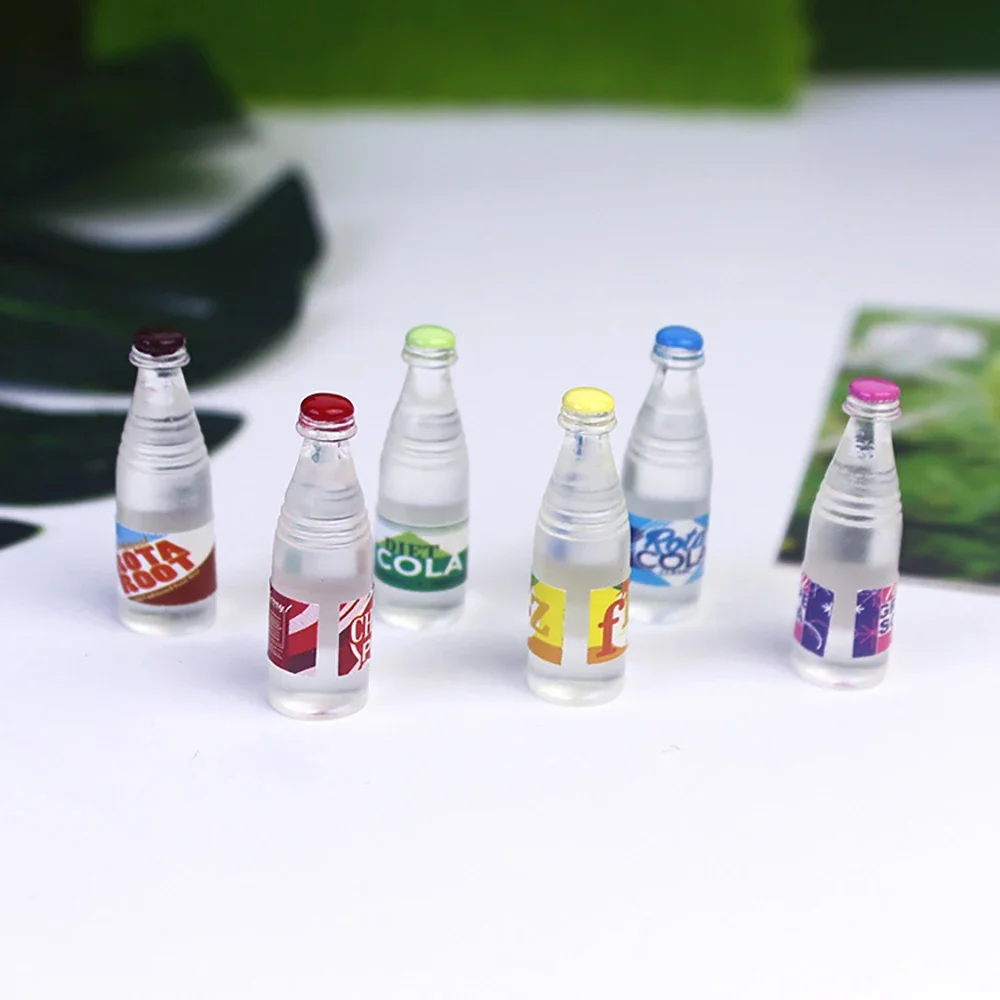 6 pezzi 1/12 casa delle bambole in miniatura bottiglia di soda in resina mini bottiglia di bevande modello giocattolo per accessori casa di bambola decorazione ob11 bjd