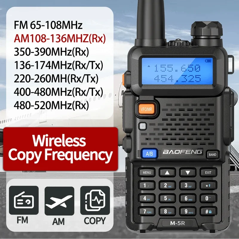 Baofeng M-5R Bezprzewodowe kopiowanie częstotliwości Air Band Walkie Talkie Przenośne radio dwukierunkowe AM/FM Ham UV-5R K5 dalekiego zasięgu