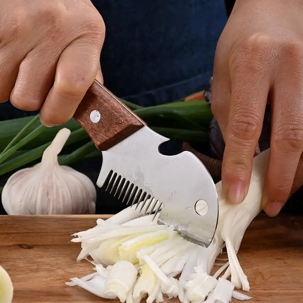 Wooden Handle Kitchen Cutter Vegetable Cutter with Wooden Handle 3-in-1 Green Onion Shredder Multi-function Scallion Slicer