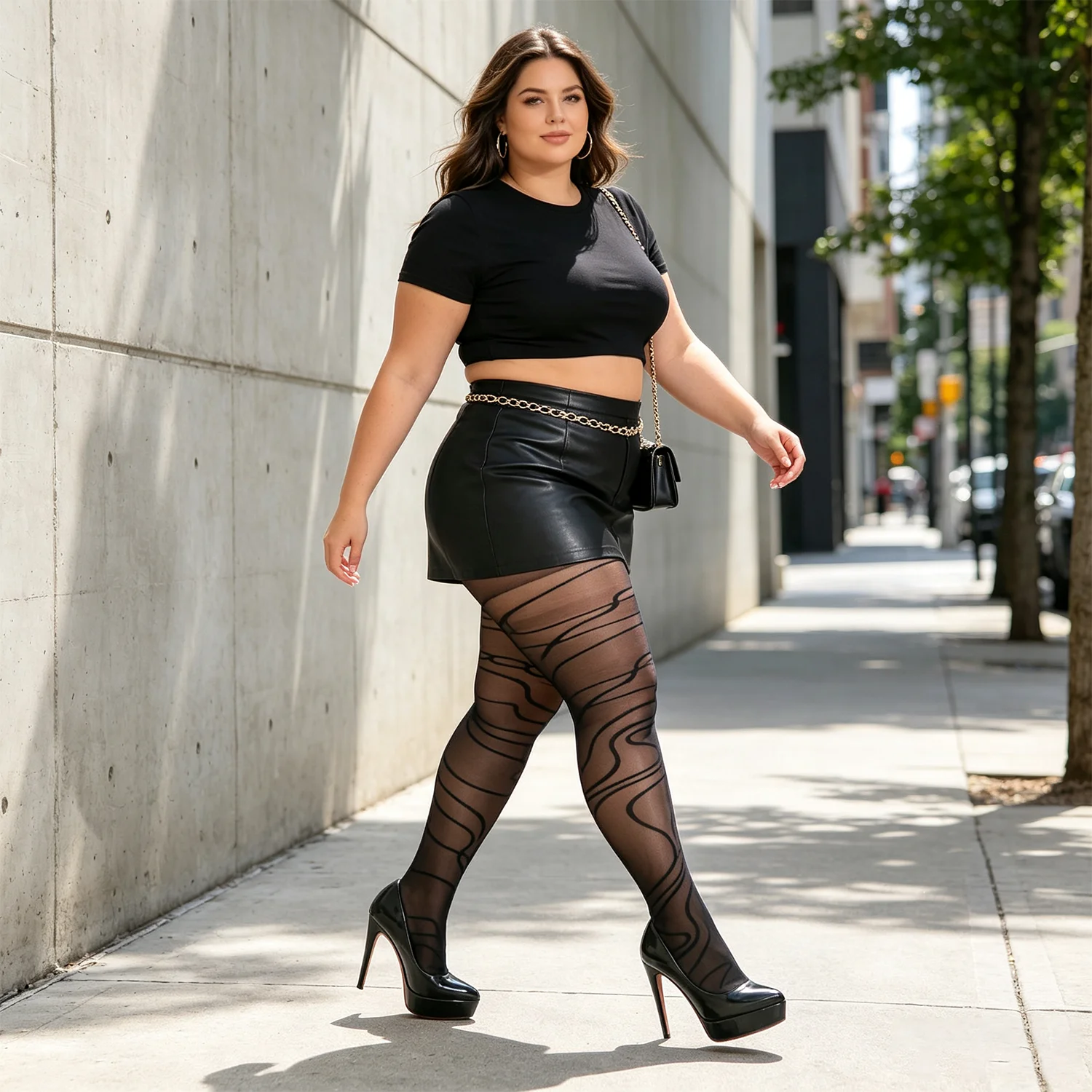 1 Paar Übergrößen-Strumpfhosen mit Unregelmäßigem Wirbelmuster, Transparente Schwarze Y2K Streetwear Strumpfhose für Kurvige Frauen, Herbst-Strumpfhosen