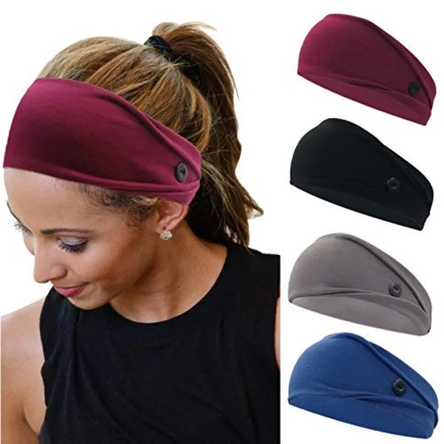 

Headbands For Women Nurses Doctors With Buttons Elastic Yoga Hair Bands Accessories Non Slip 4 Pcs