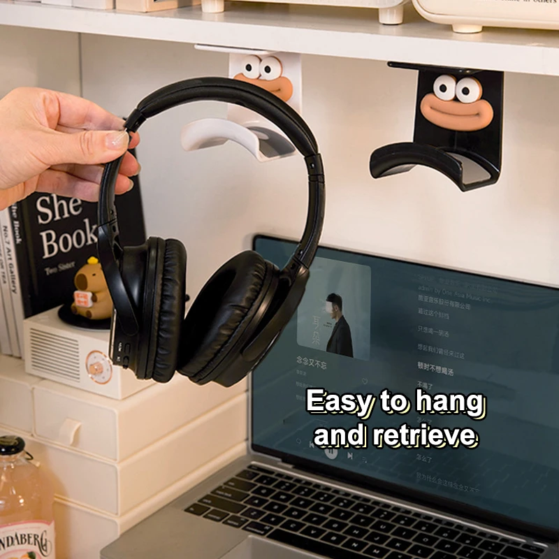 Cartoon Cute Wall-Mounted Earphone Holder Under Table Computer Headphone Stand Bracket Anti-Slip Headset Storage Hook Rack