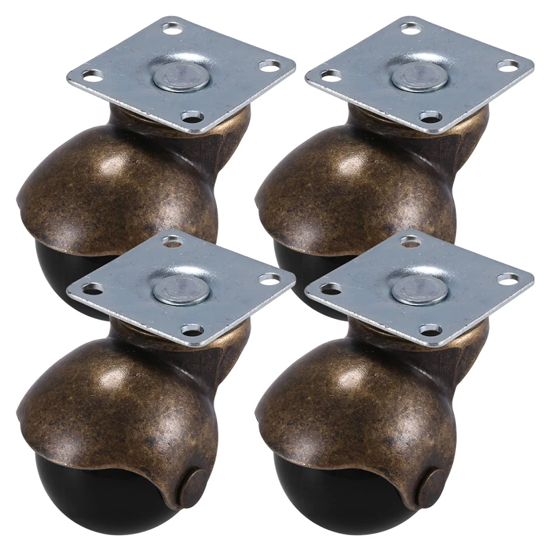 [4 Pack] Swivel Top Plate Hooded Ball Caster Wheels, Antique Bronze (1.5-Inch No Brake)