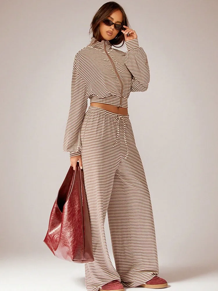 Set da donna da 2 pezzi 2025 Nuovo arrivo Autunno Inverno Set coordinati Cerniera Giacca a maniche lunghe Top e pantaloni Abiti Abiti Abbigliamento