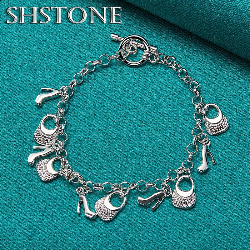 SHSTONE 925 Sterling Silver Bracelets High Heels Bag Bracelet Women Party Engagement Wedding High Quality Fashion Jewelry Gifts